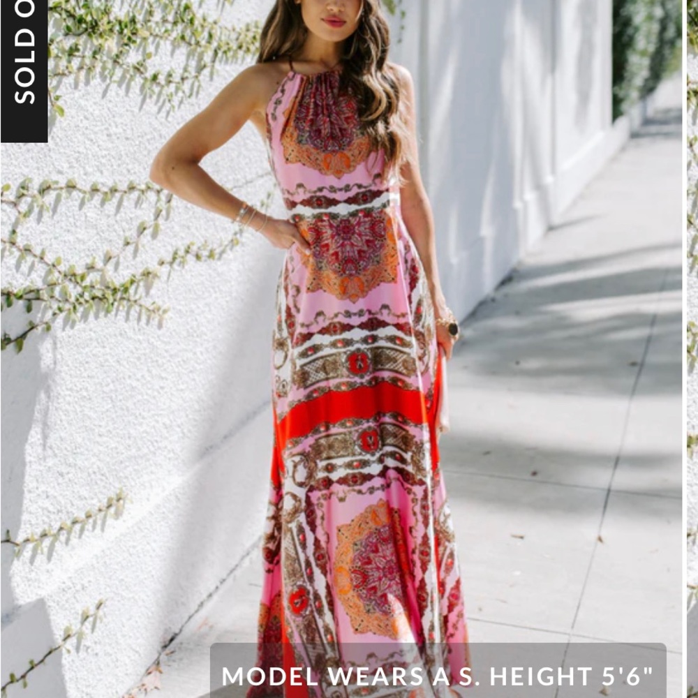 VICI REINA PRINTED HALTER MAXI DRESS SOLD OUT SIZE M LIKE NEW EUC VACATION DRESS
